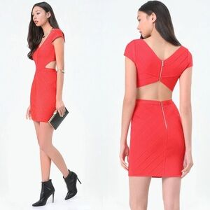 Bebe Hibiscus Bandage Cutout Mya Mitred Dress